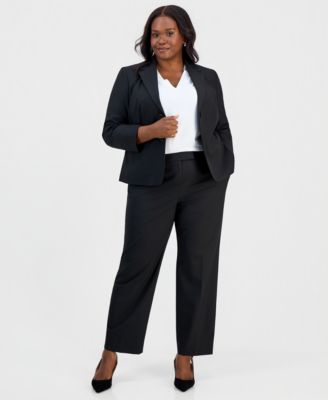 Plus Size Washable Bi-Stretch Notched-Collar Two-Button Blazer & Straight-Leg Pants