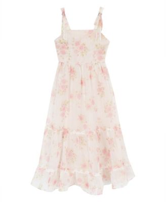 Girls' 7-16 Printed Floral Organza 3-Tier Tie Straps Maxi Dress