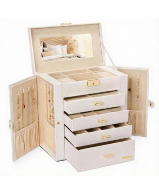 Leather Jewelry & Watch Organizer with Drawers and Mirrors
