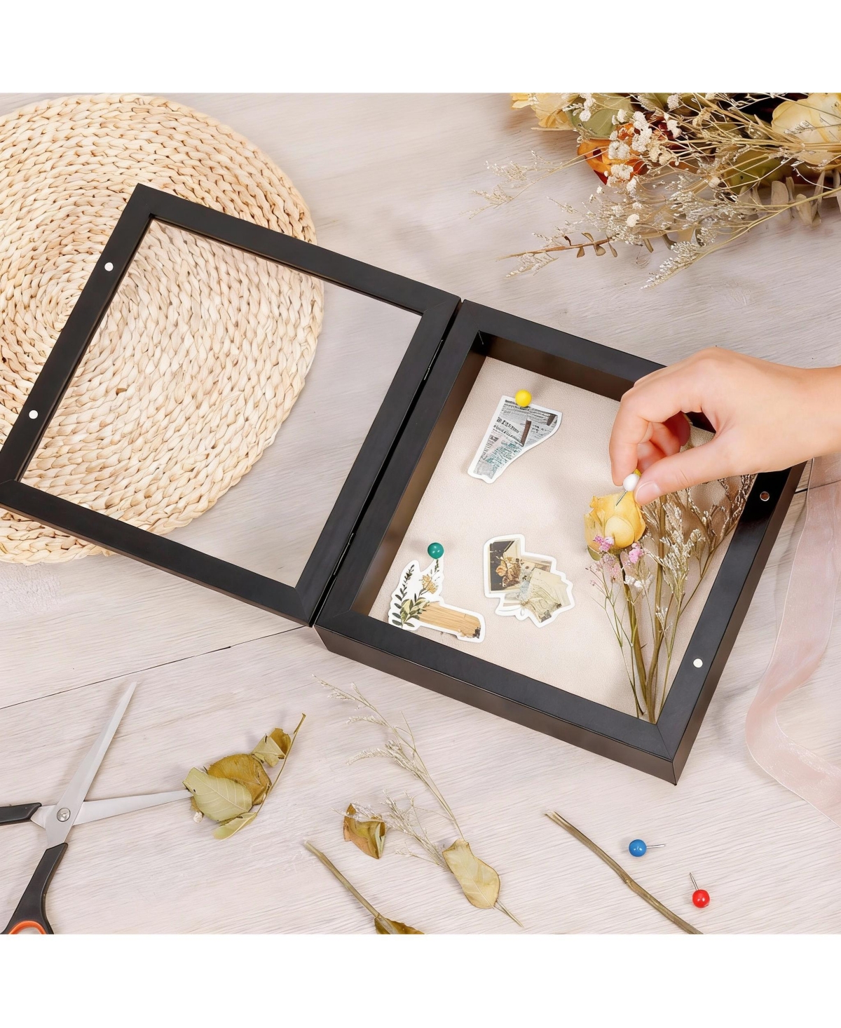 Yigii 8x8 Magnetic Door Shadow Box - Rustic Display for Photos and Keepsakes