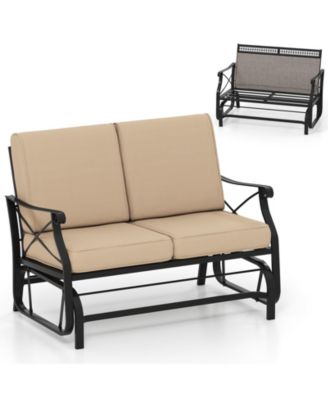 Outdoor 2-Person Glider Rocking Chair Loveseat with Thick Cushions and Metal Frame