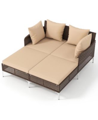 Outdoor Rattan Double Daybed Wicker Chaise Lounge