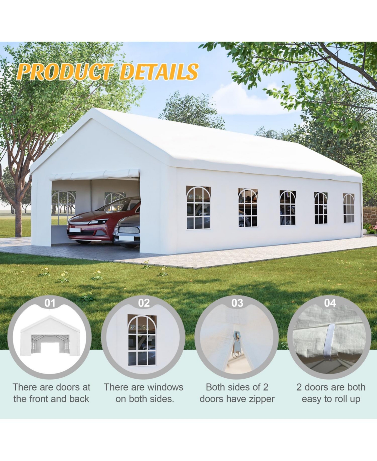 Asagikoiai 16x32 Heavy Duty Metal Carport Canopy with Sidewalls and Doors