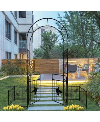 Metal Garden Arch with doors Garden Arbor Trellis Climbing Plants Support Arch Outdoor Arch