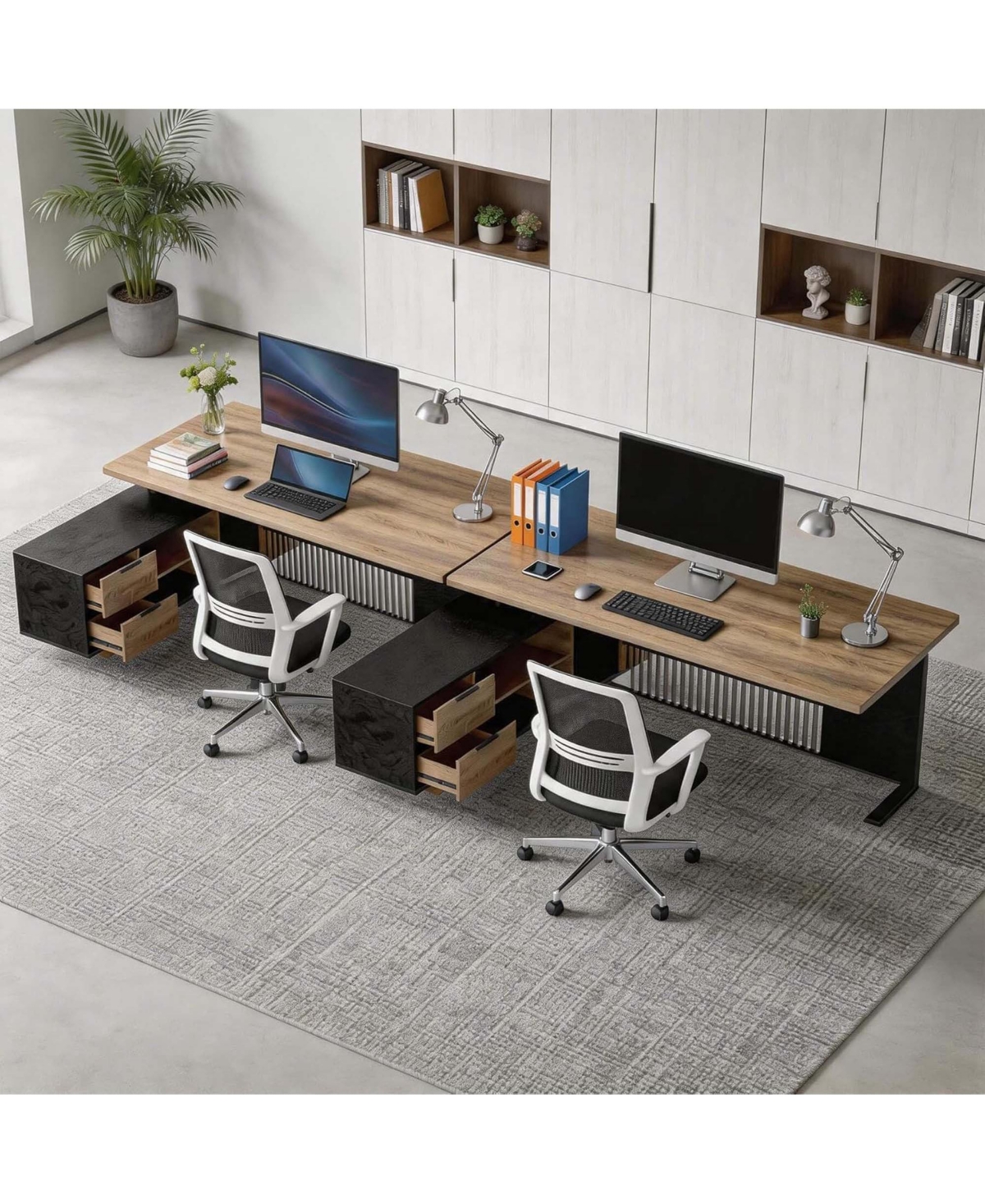 Logicfox Large Executive Desk with Drawers Cabinet Outlet Cable Management for Business Furniture Set Workstation