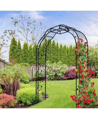 Metal Garden Arch with Gate 79.5" Wide x 86.6" High Climbing Plants Support Rose Arch Outdoor