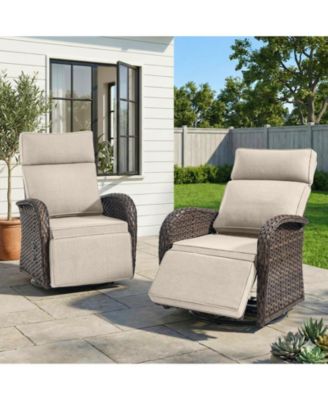 Patio Rattan Swivel Recliner Lounge Chair with Adjustable Backrest and Footrest Cushioned Push Back Reclining Seat