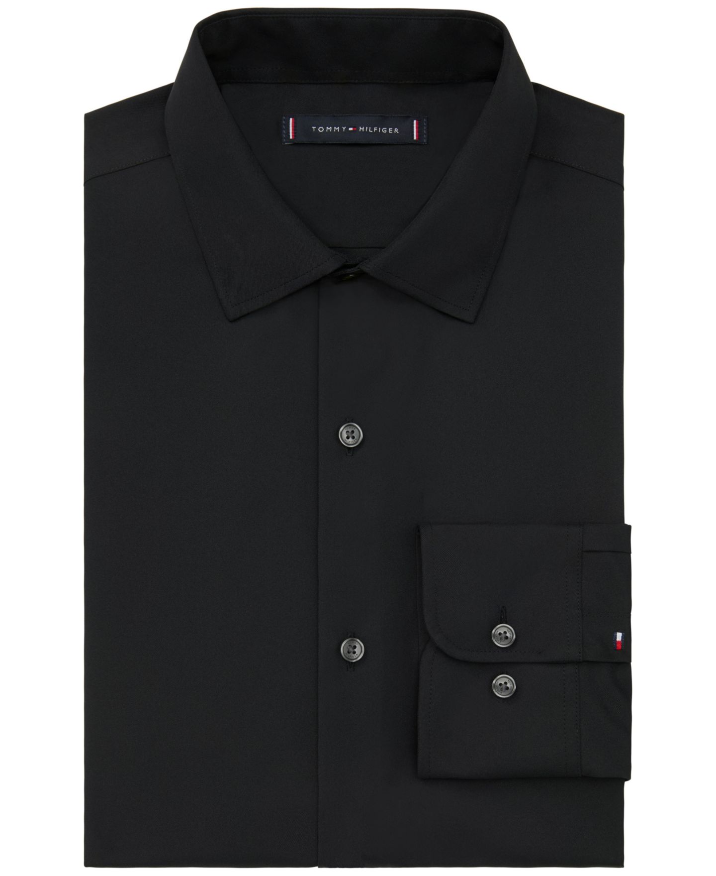 Мужская рубашка Tommy Hilfiger Solid Spread Collar Dress Shirt, цвет: Чёрный — фото 4