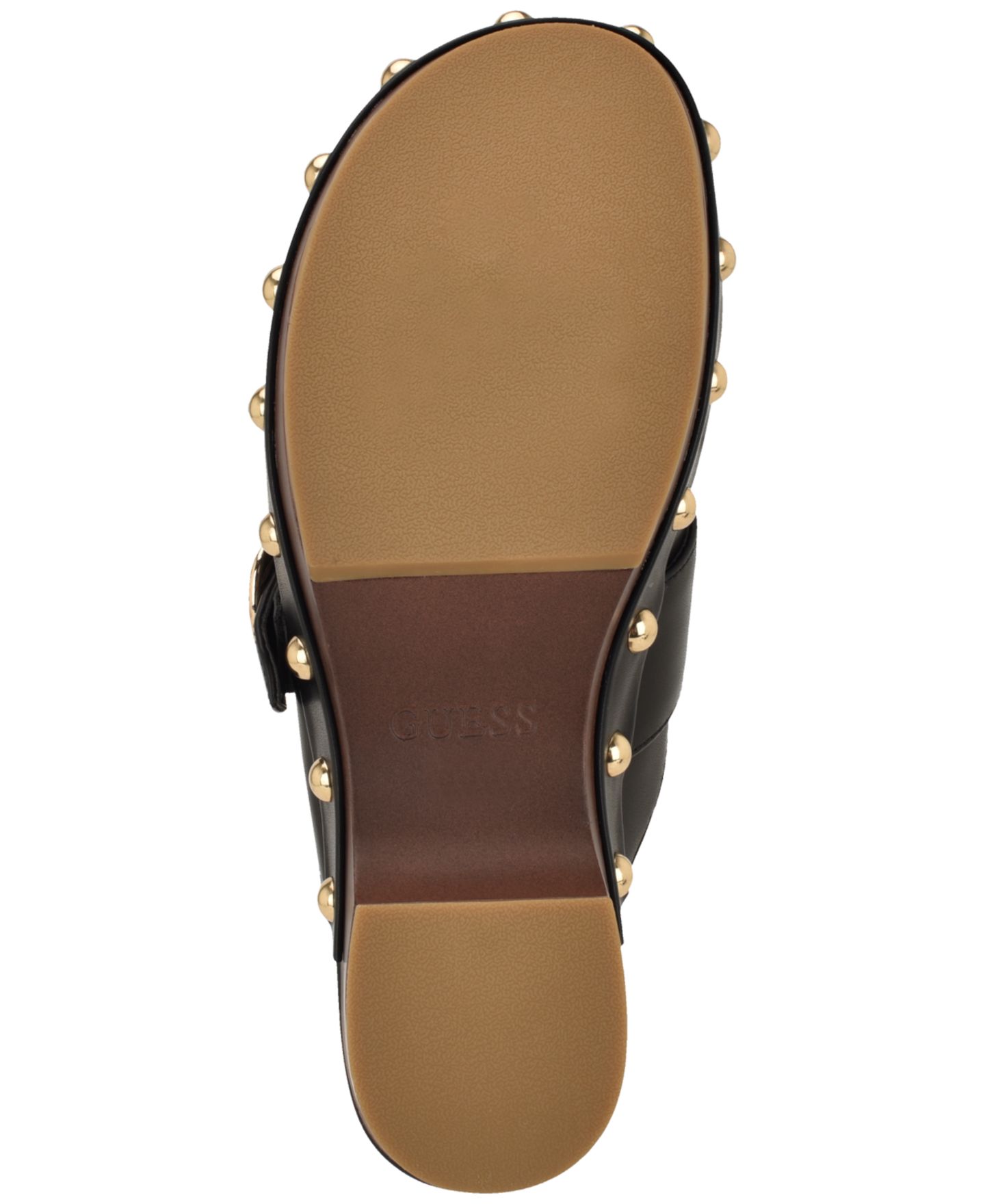 Женские сабо GUESS Grisee Platform Wood Bottom Heeled, цвет: Чёрный гладкий — фото 5