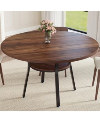 47" Round Dining Table for 4-6, Sturdy Wood Top and Metal Base, Compact Dining Table for Small Spaces