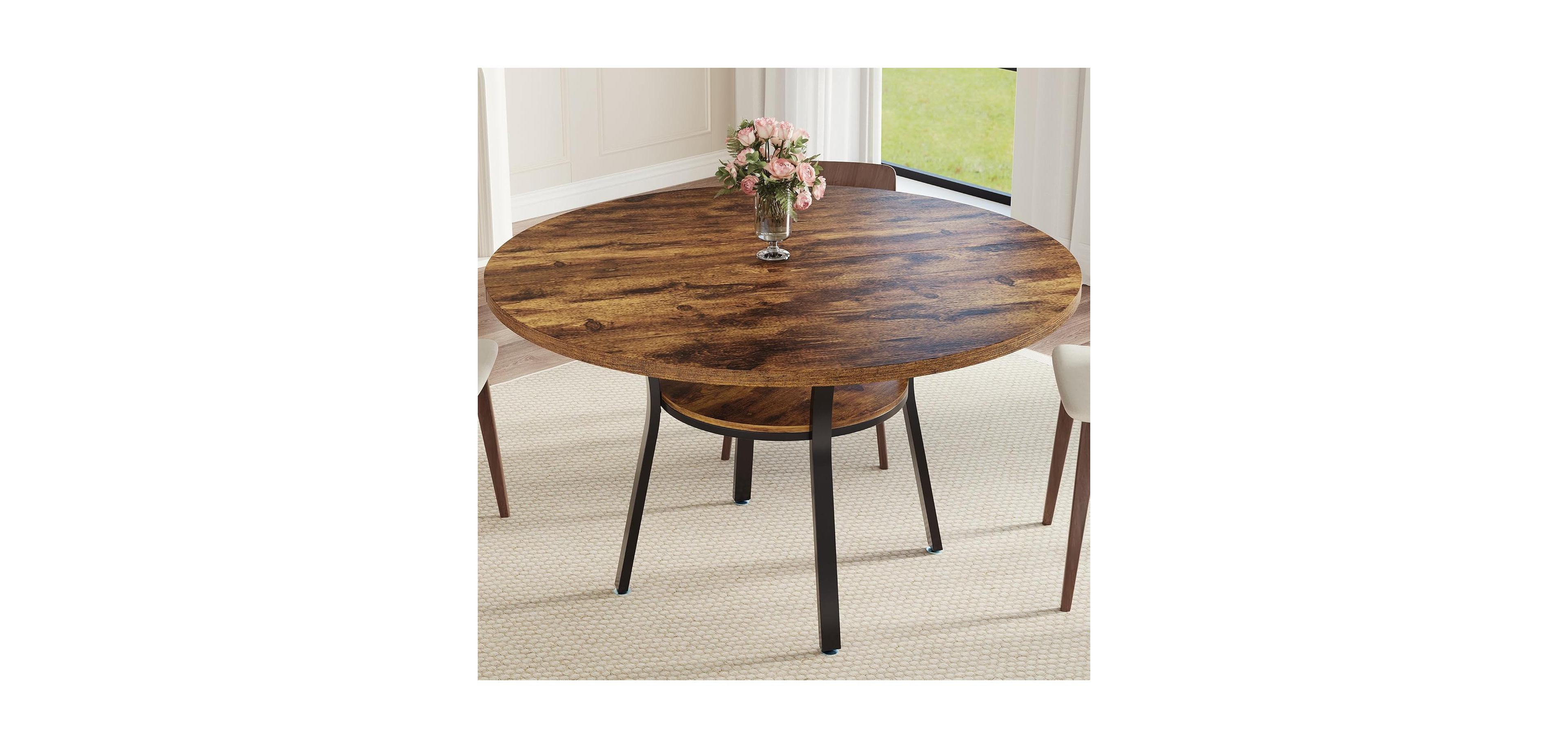 gaomon 47" Round Dining Table for 4-6, Sturdy Wood Top & Metal Base, Compact Small Spaces
