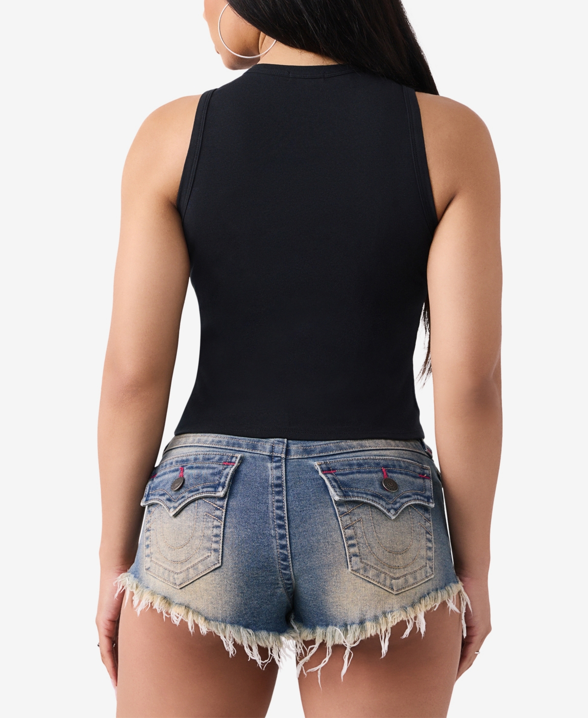 True Religion Women's Crystal Halter Rib Tank Top