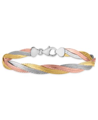 Braided Textured Diamond Cut Bracelet in 14k Tri-Color Gold Over Sterling Silver