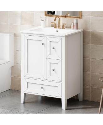 24 Inch Bathroom Vanity with Ceramic Sink, Freestanding Modern Cabinet, Soft Close Drawers for Small Bath