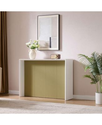 Wood Rectangular Console Table with Sculpted Ripple-Front Panel, Modern Entryway or Sofa Table for Living Room or Hallway