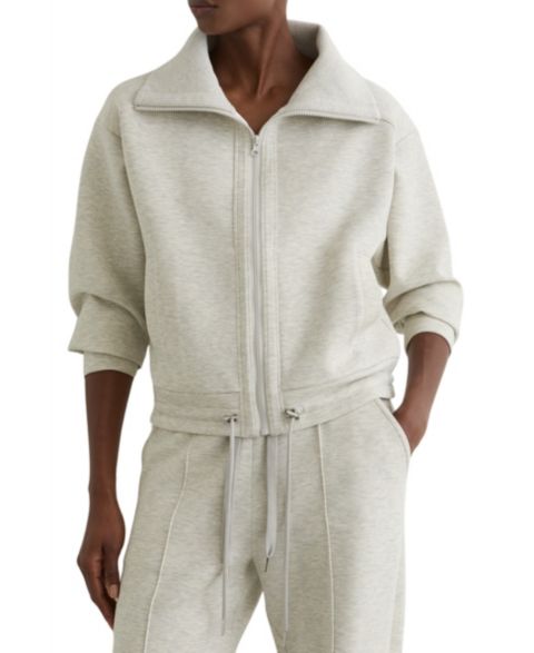Женская толстовка REISS Premium Interlock Zip-Front, цвет: Серый меланжевый