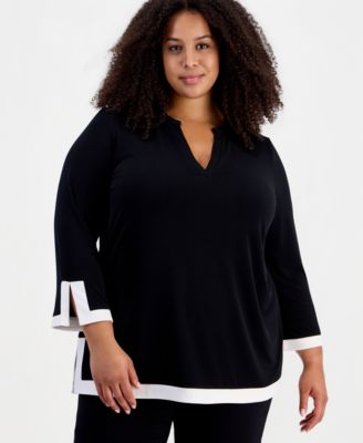 Plus Size Split Neck 3/4-Sleeve Tunic, Macy's Exclusive