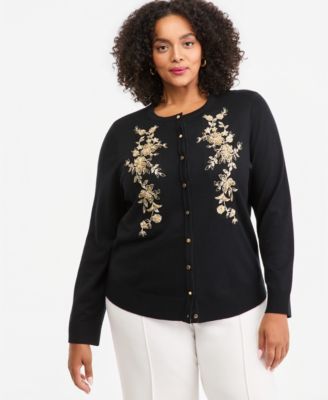 Plus Size Embellished Floral Applique Cardigan