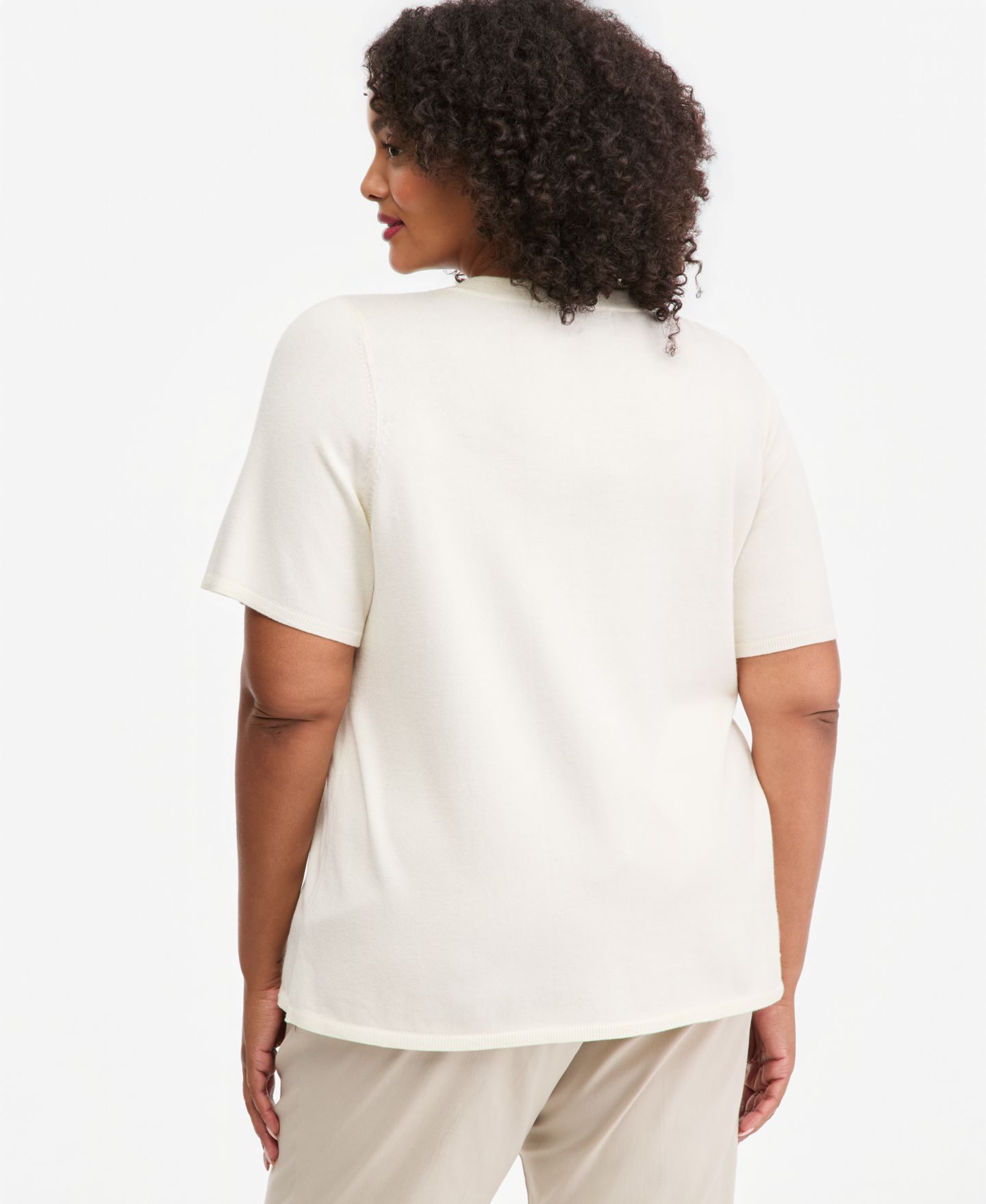 Женский свитер JM Collection Plus Size Sequin Short-Sleeve Scoop Neck, цвет: Яркая слоновая кость — фото 4