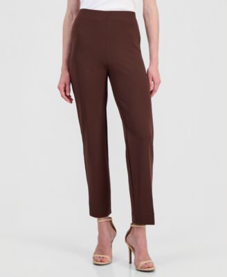 Women's Stretch Crepe Pull-On Hollywood Waist Straight Ankle Pants, Regular & Petite