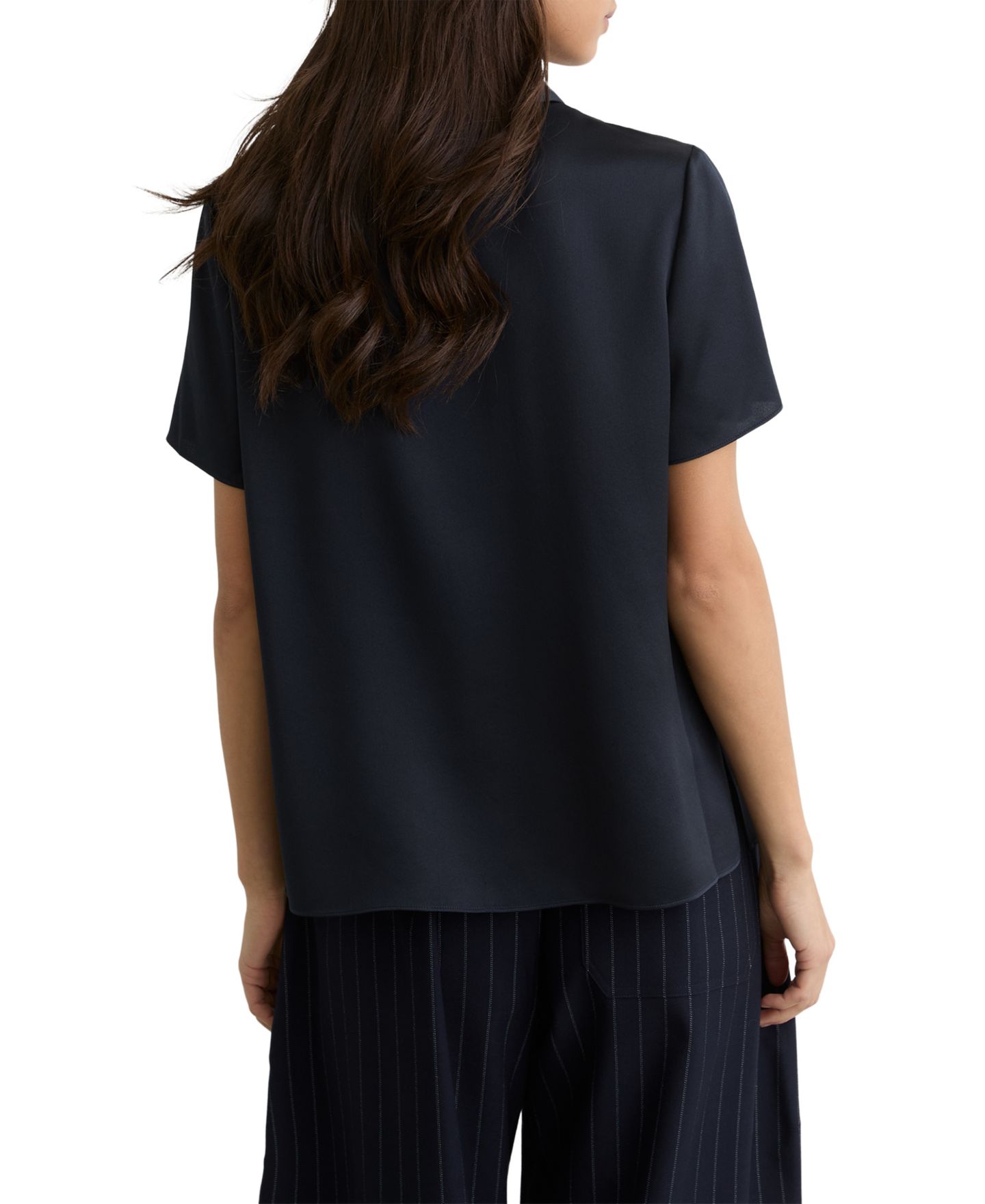 Женская рубашка REISS Silk Half-Button Short-Sleeve, цвет: Тёмно-синий — фото 2