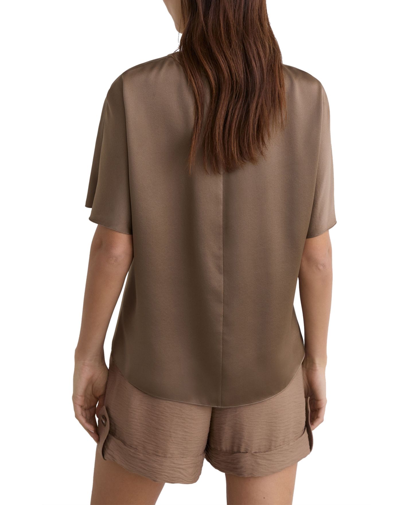 Женский топ REISS Silk Short-Sleeve, цвет: Серо-коричневый коричневый — фото 2