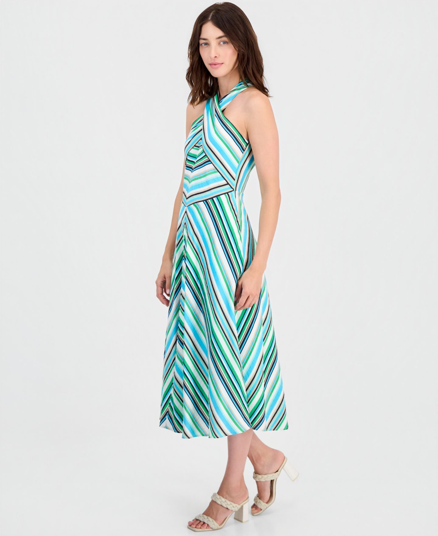 Женское платье Tahari ASL Striped Crisscross Halter Midi, цвет: Разноцветный — фото 5
