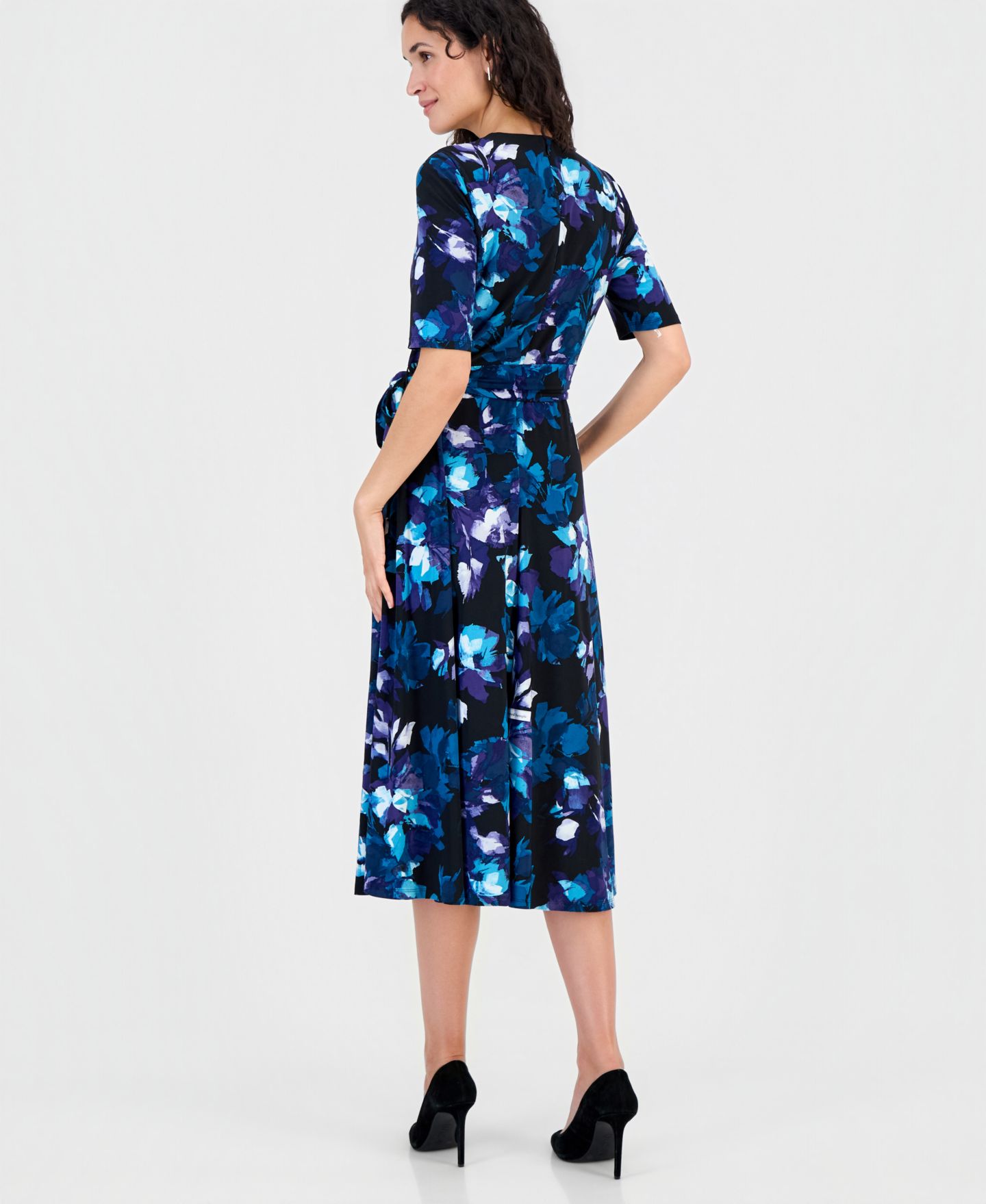 Женское платье Kasper Elbow-Sleeve Wrap-Front Fit & Flare, цвет: Чёрный разноцветный — фото 5