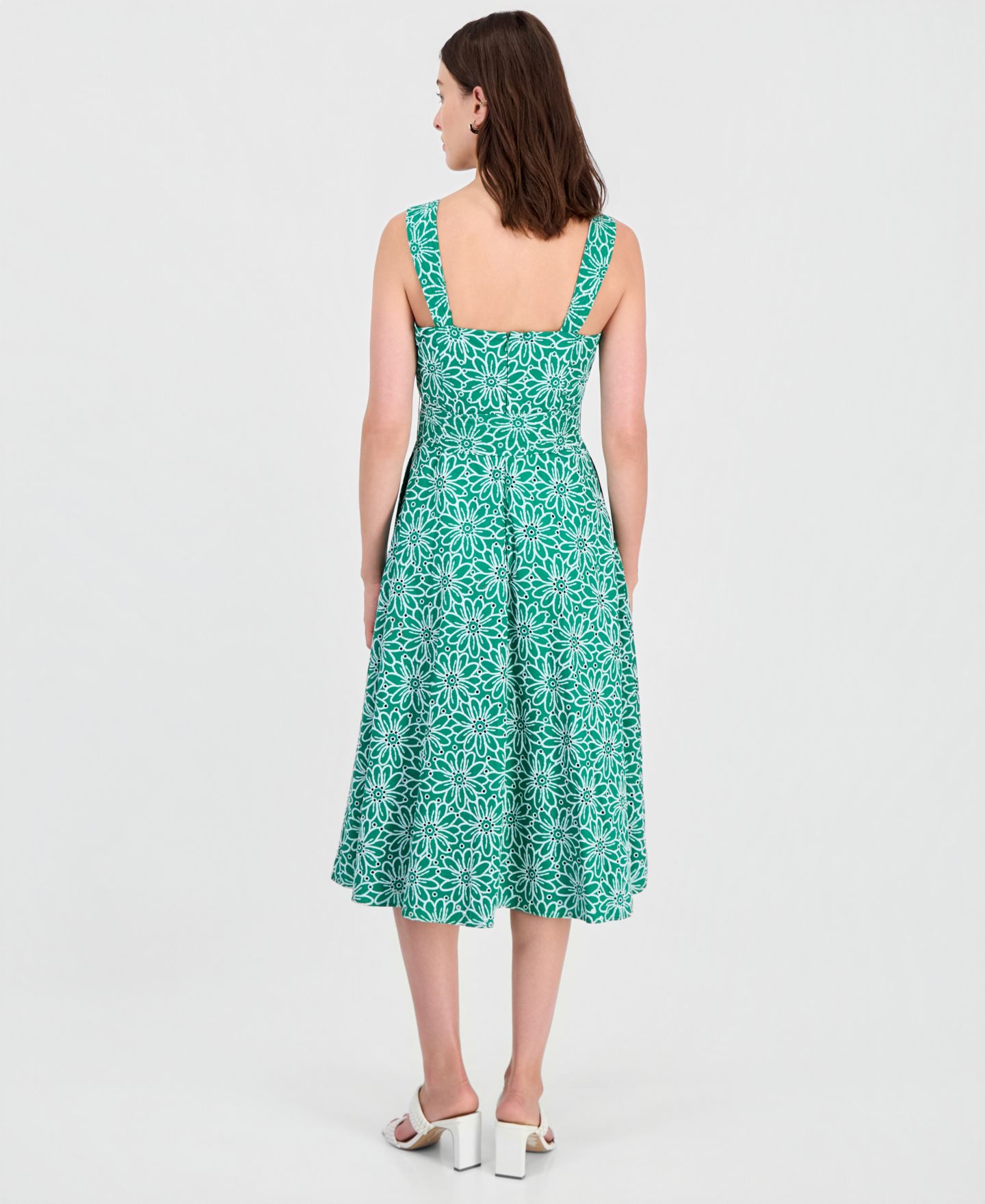 Женское платье Tahari ASL Tahhari ASL Cotton Eyelet Belted Midi, цвет: Зелёный — фото 3
