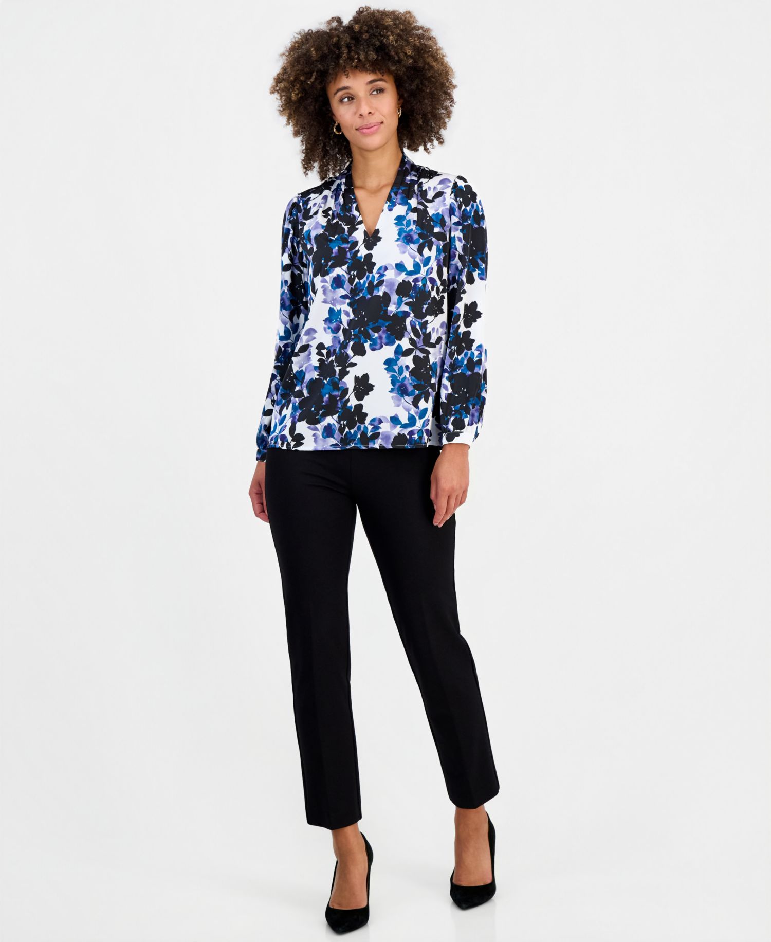 Women's V-Neck Pleated-Shoulder Blouse