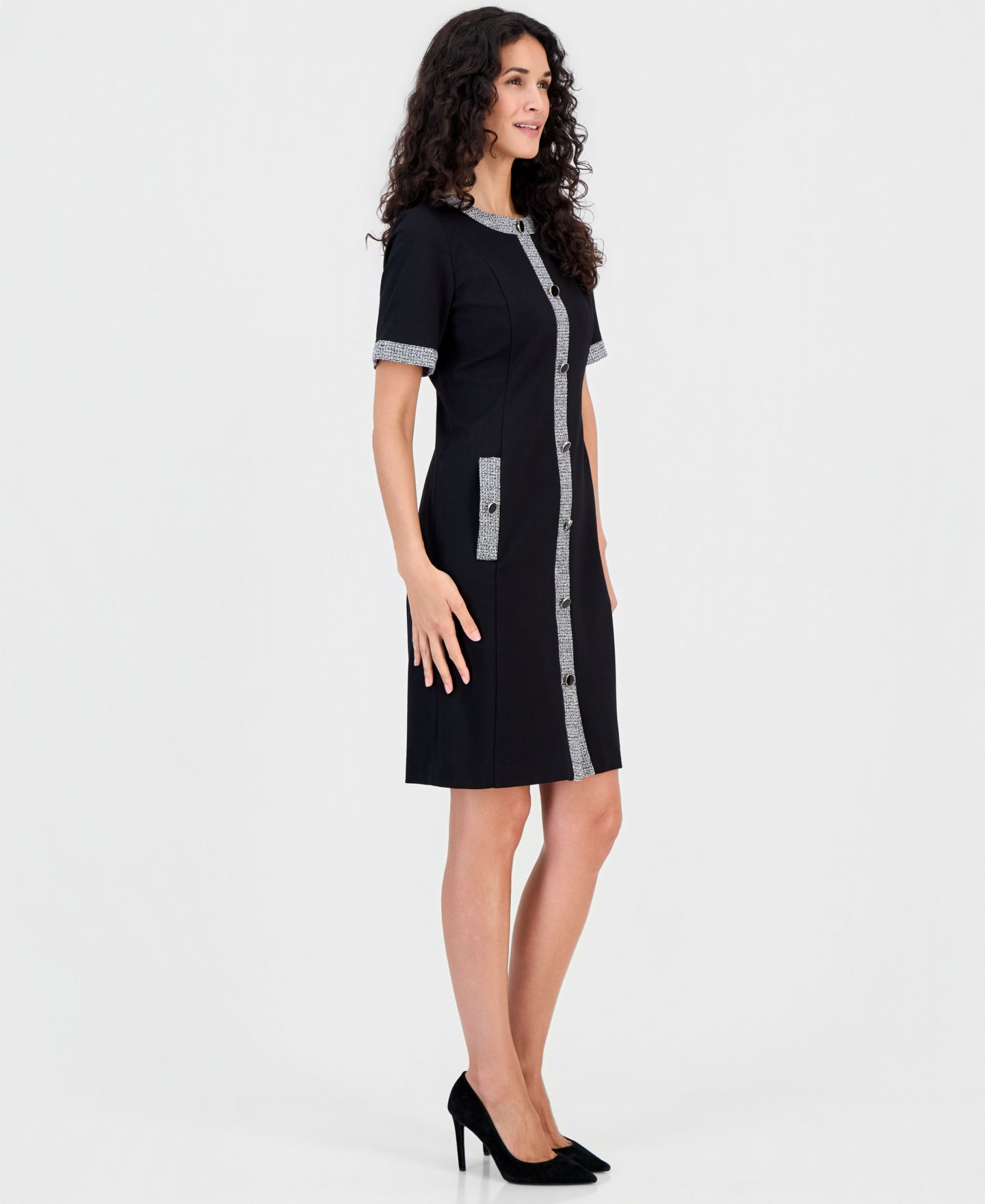 Женское платье Kasper Tweed-Trim Short-Sleeve Sheath, цвет: Чёрный разноцветный — фото 5