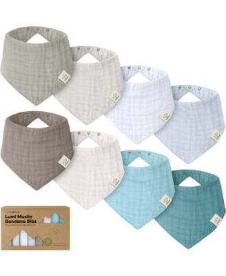 KeaBabies 8pk Lumi Muslin Baby Bibs, Bandana Bibs for Baby Boy, Baby Girl, Muslin Drool Bib for Newborn, Toddler - Nimbus