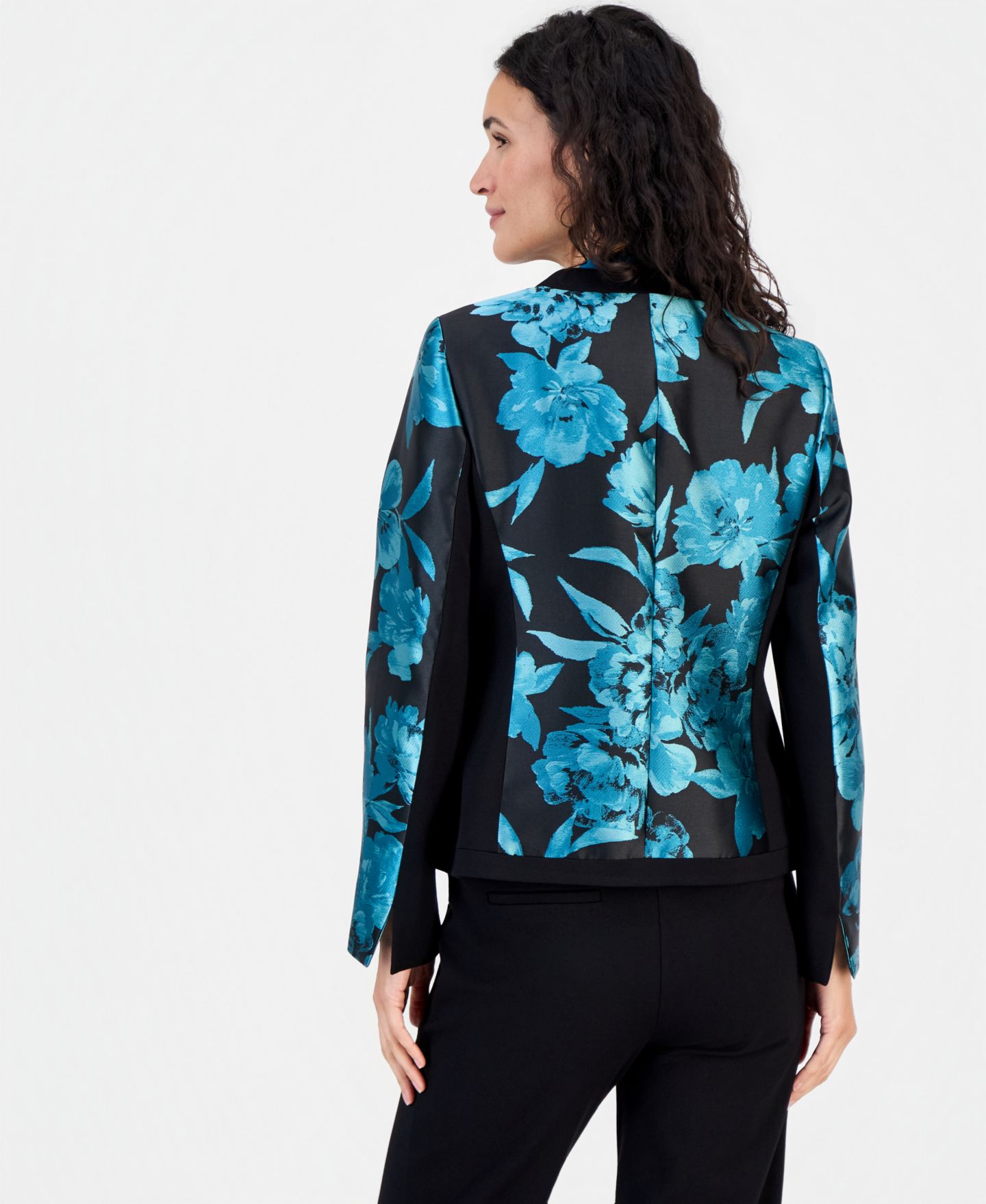 Женская куртка Kasper Collarless Floral Jacquard, цвет: Бирюзовый — фото 4