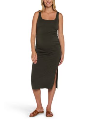 Women's Motherhood Sleeveless Side Ruched Midi Dress
