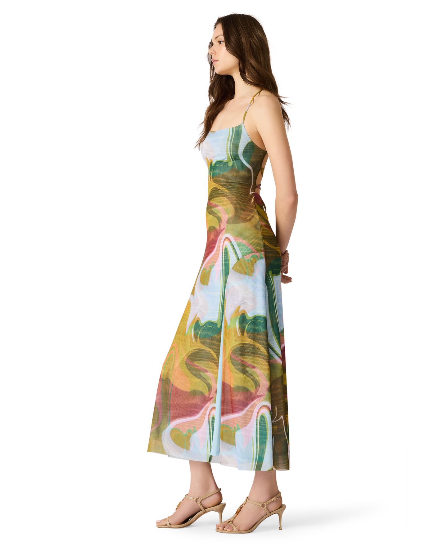 Женское платье Steve Madden Adella Printed Square Neck Mesh Midi, цвет: Marble — фото 3