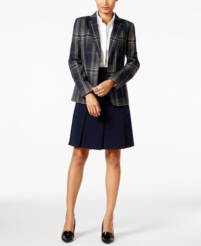 Tommy Hilfiger Plaid Jacket, Woven Shirt & A-Line Skirt