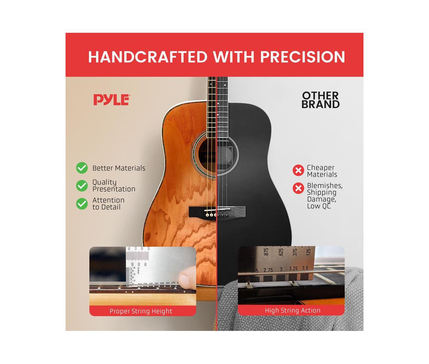 Детская игрушка Pyle 41 Steel Strings Acoustic Guitar for Beginner and Adults, цвет: Коричневый — фото 5