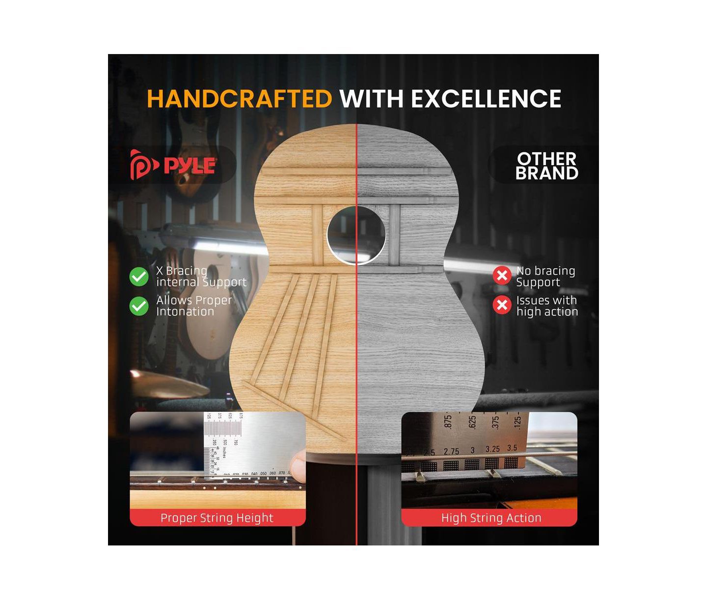 Детские игрушки Pyle Beginners 6-String Acoustic Guitar Kit with Digital Tuner, Ages 3+, цвет: Чёрный — фото 6