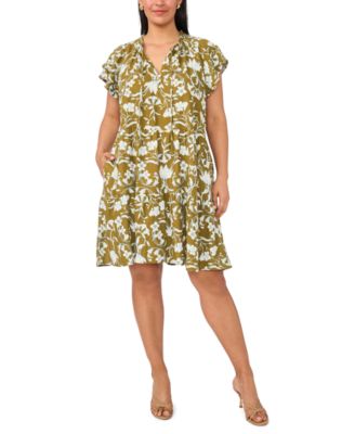 Plus Size Split Tie Neck Short-Sleeve A-Line Dress