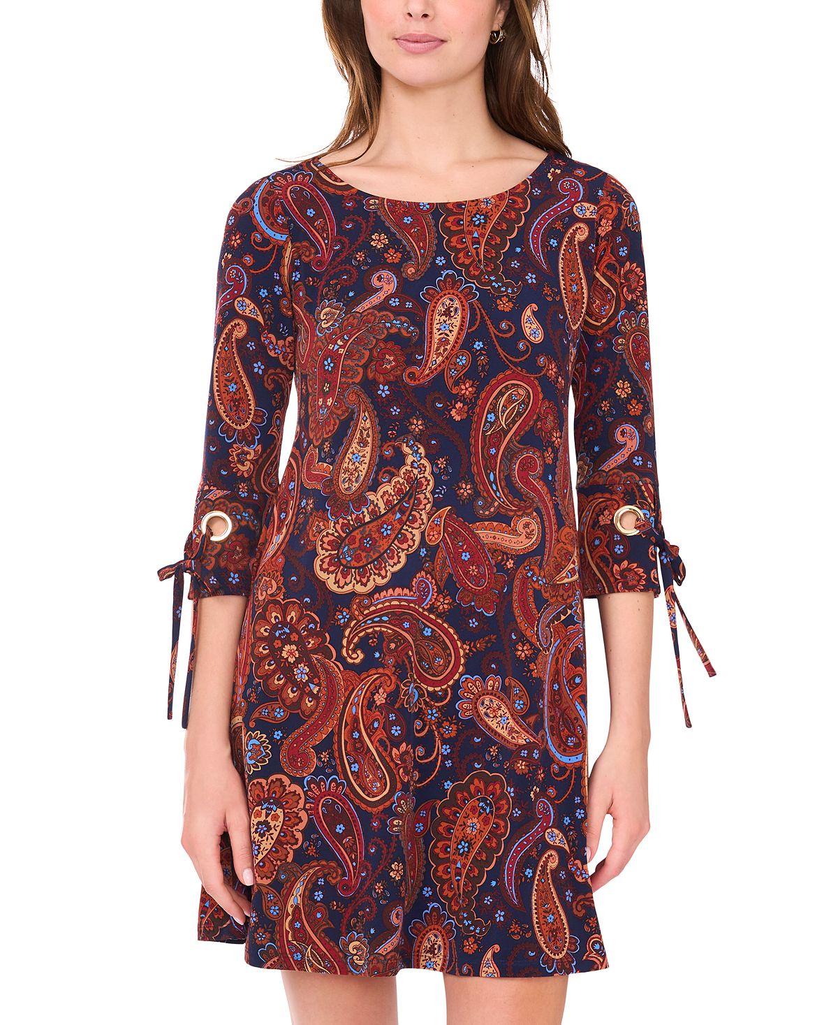 MSK Petite Crewneck 3/4-Length-Sleeve Printed Dress view 2 — MAYCSS fashion products