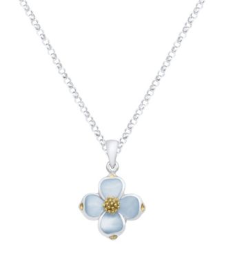 Blue Mother of Pearl Dogwood Pendant Necklace in Sterling Silver