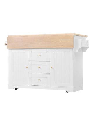 Rolling Kitchen Island with Power Outlet, Spice Rack and 2 Drop Leaf