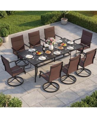 9 Piece Outdoor Dining Set, 76" Rectangular Patio Table with Umbrella Hole for Balcony