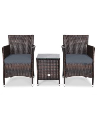 3 Pieces Ergonomic Wicker Patio Conversation Set with Cushions