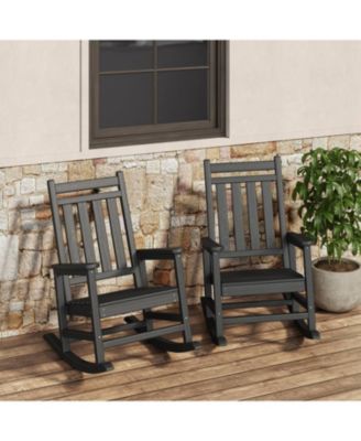 Set of 2 HDPE Outdoor Rocking Chair- Poly High Back Porch Rocker Chairs for Adults - All Weather Resistant Furniture
