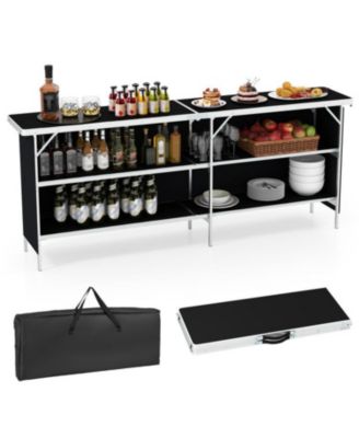 Aluminum Portable Picnic Table with 2-Tier Open Shelves and Spacious Tabletop