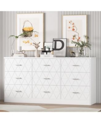 Modern Wooden Dresser with 9 Drawers, Storage Organizer for Bedroom, Large Capacity Storage Chest of Drawers with Power Outlet