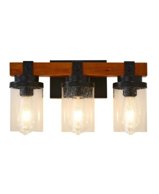 3-Light  And Wooden Wall Lamps With Glass Shades(No Bulbs) for Bathroom Or Bedroom
