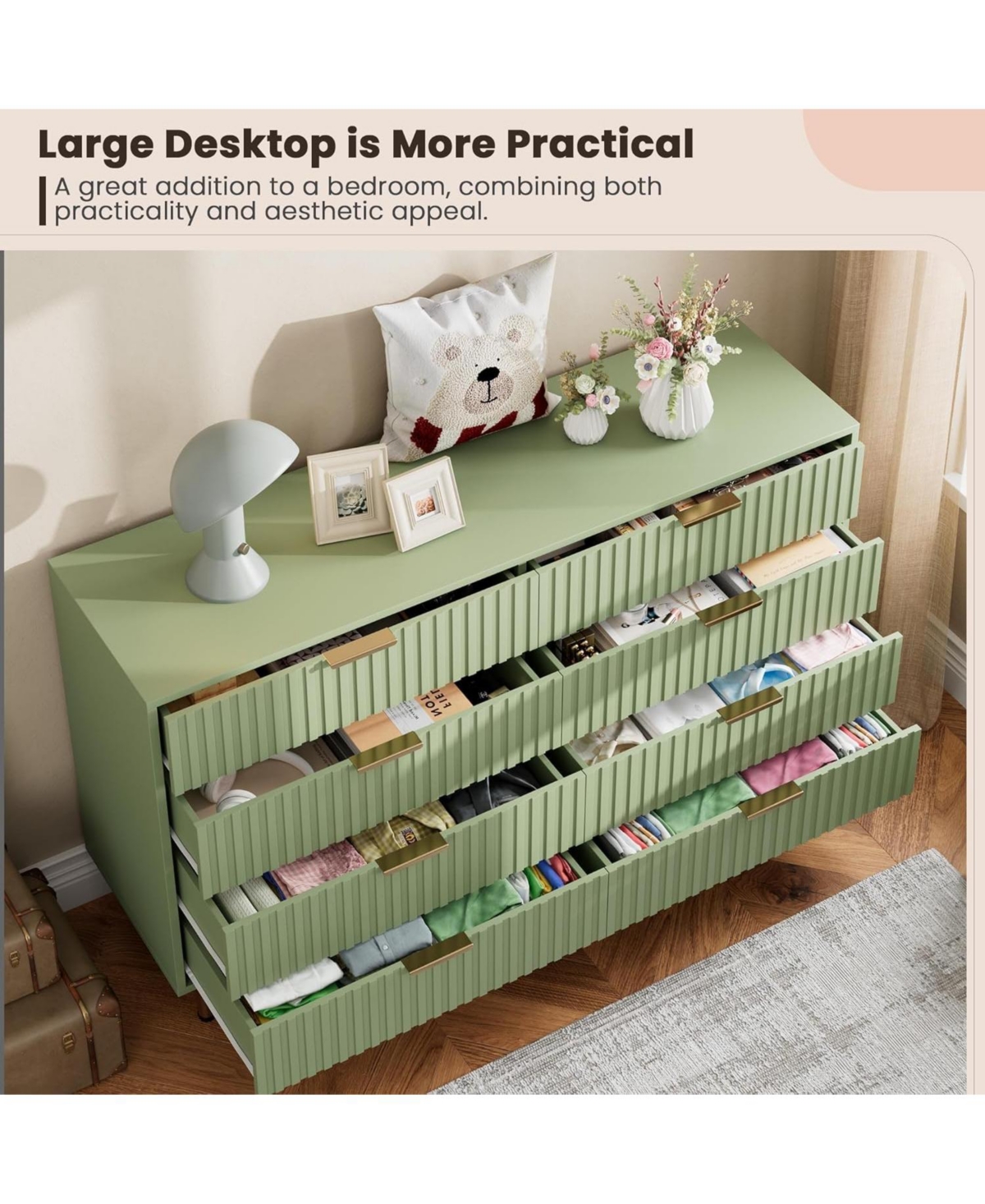 gaomon 8 Drawer Fluted Wood Dresser with Legs, Wide Chest for Bedroom