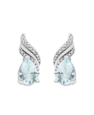 Aquamarine (1-1/5 ct. t.w.) & Diamond (1/10 ct. t.w.) Earrings in Sterling Silver